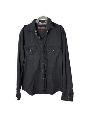 House of Lords Mens Shirt Size XL Black Embroidered Beaded Cotton Rocker Chic